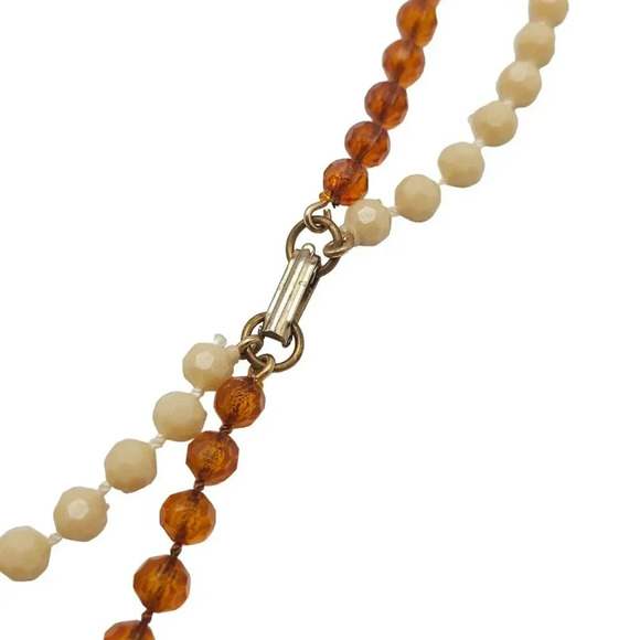 Flapper Cream Amber Orange Faceted Acrylic Beaded Multi-Strand Necklace Vintage - Picture 6 of 7